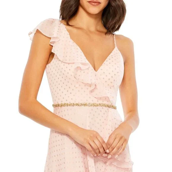 MAC DUGGAL Polka Dot Asymmetrical Ruffle Gown in Salmon Size US 2 - Picture 11 of 12